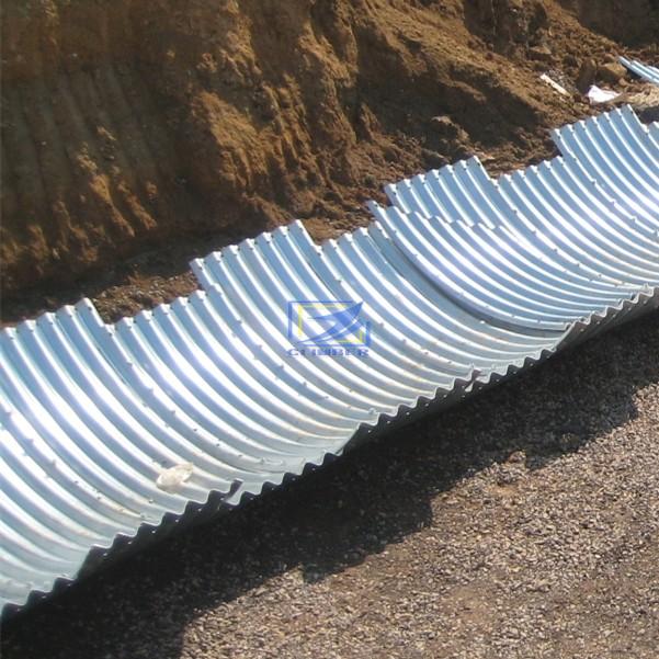 hot galvanzied corrugated steel pipe used as culvert , small bridge